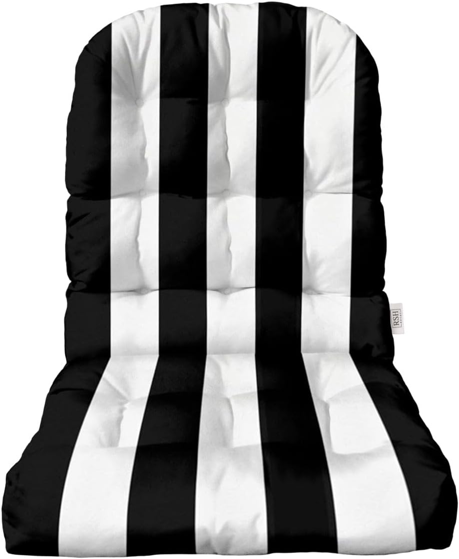 Tufted Adirondack Chair Cushion | 42.5"x 21"| All-Weather Spun Fabric | Water and Fade-Resistant | Outdoor Cushion for Patio Furniture | Black & White Stripe