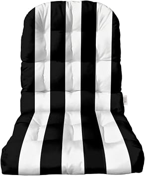 Tufted Adirondack Chair Cushion | 42.5"x 21"| All-Weather Spun Fabric | Water and Fade-Resistant | Outdoor Cushion for Patio Furniture | Black & White Stripe