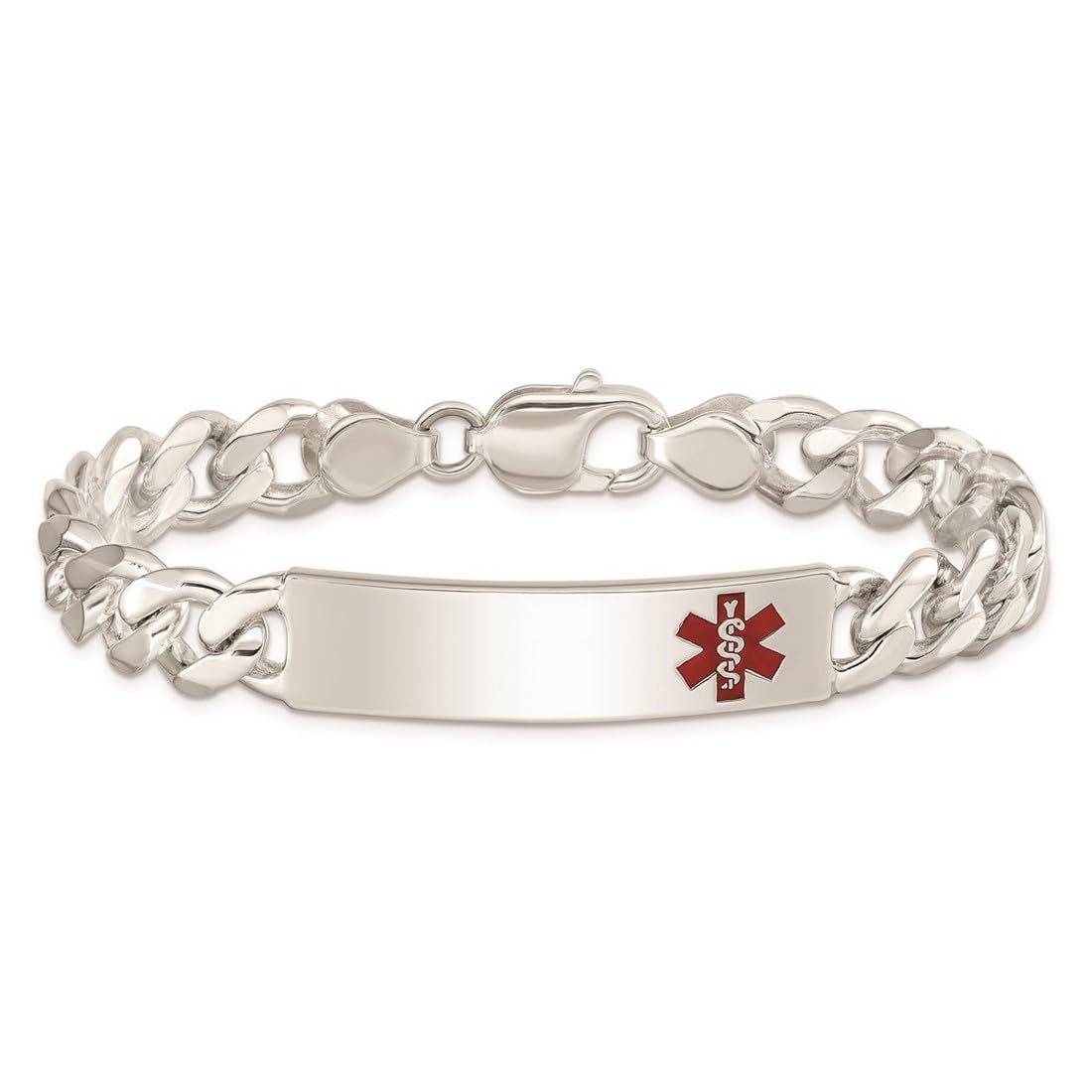925 Sterling Silber Gravierbarer Karabinerverschluss poliert Medizinische Panzerkette ID Armband Schmuck Geschenke für Frauen - Längenoptionen: 19 22