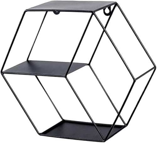 Estante de metal montado en la pared, estantes flotantes de pared, organizador de estante hexagonal, estante de almacenamiento de metal, estante de