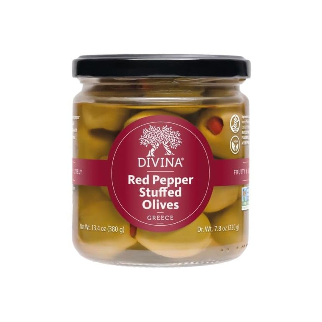 DIVINA Red-Pepper-Stuffed Olives, 13.4 oz, 1-Pack