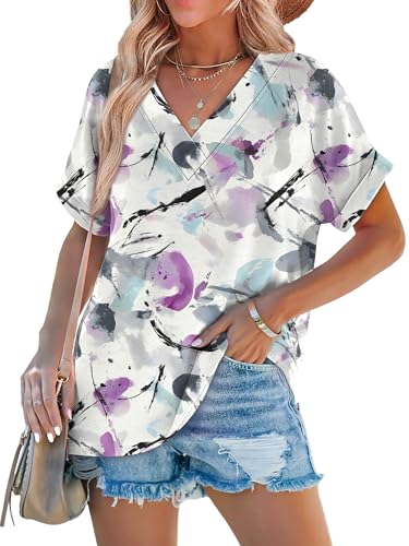 Image of WIHOLL Womens Summer Tops Short Dolman Sleeve Shirts 2026 Fashion V Neck Outfits Clothes