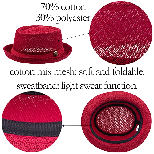 Image of 2 /6 pcs Mesh Pork Pie Straw Hat Summer 1920S Costume Party Cap Fedora Dad Bowler Flat Top Men