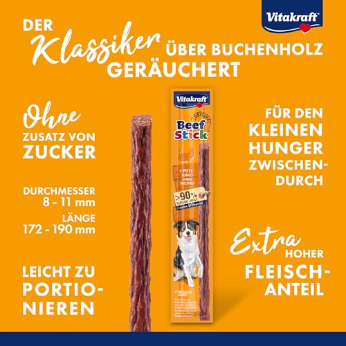 Vitakraft Beef Stick Pute, Hundeleckerli, Fleischstick Pute, Hunde Trainingsleckerli, ohne Zusatz von Zucker (1x 12g)