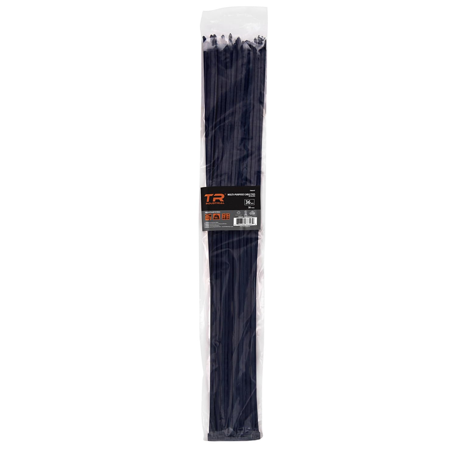 Tr Industrial Black Multi-Purpose Uv Resistant Cable Ties, 36 Inches, 50 Pack