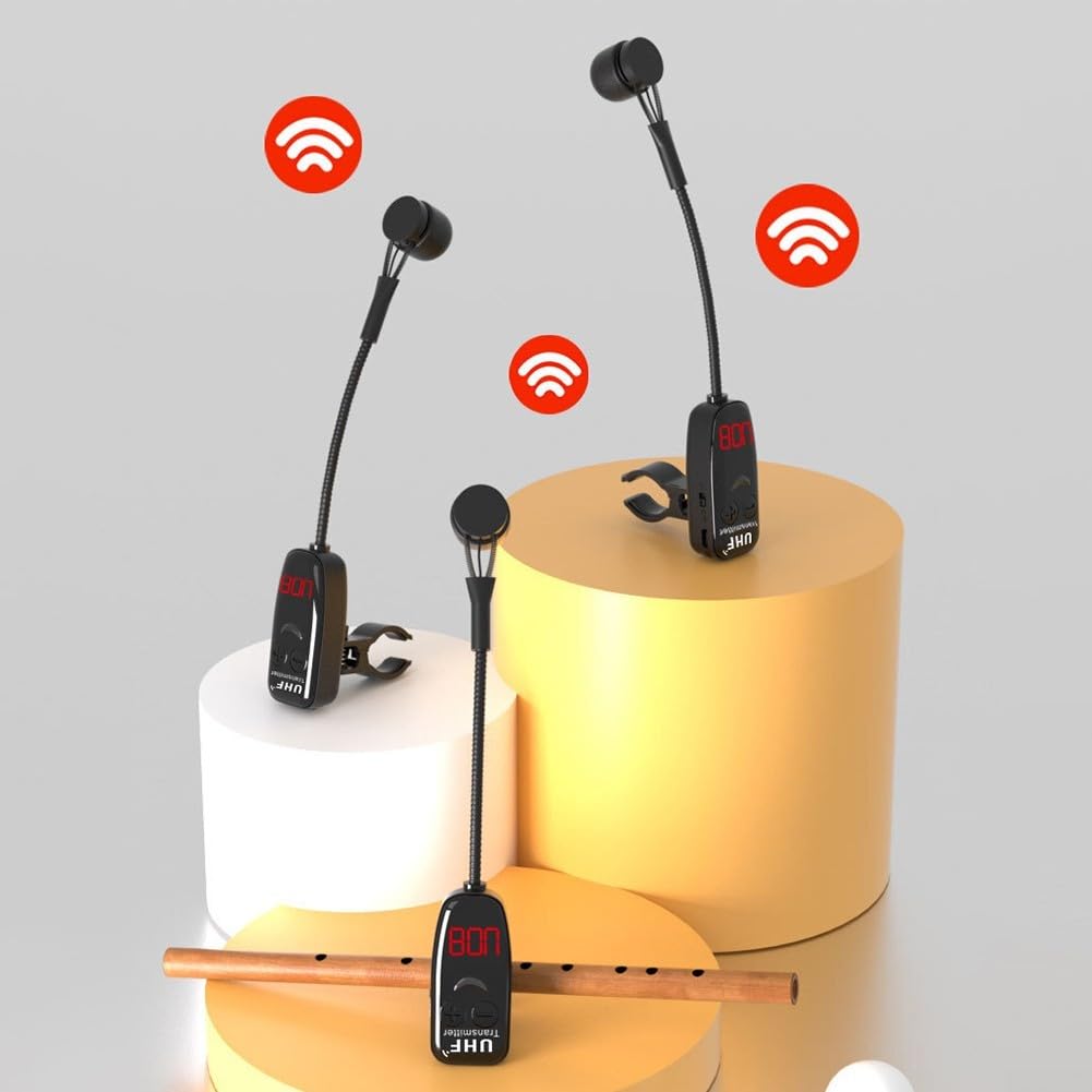 UHF - Sistema microfonico wireless per flauto e dizi, trasmettitore ricevitore U-Band con jack da 3,5 mm, portata 40 m, anti-interferenza per strumenti a fiato, insegnamento