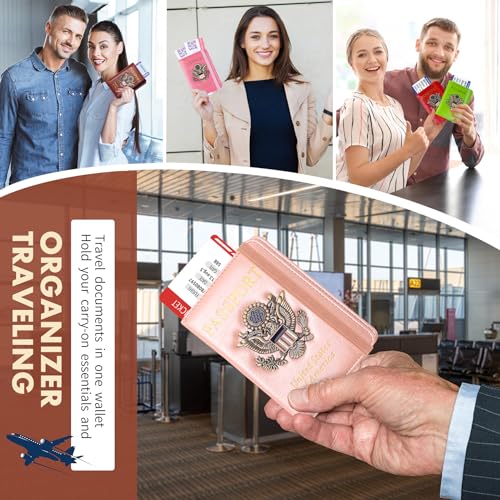 Image of Passport Holder Cover Travel Wallet RFID Blocking Passport Wallets Family Organization Personalized Wallet Case for Men and Women Travel Must Haves(Rose gold)