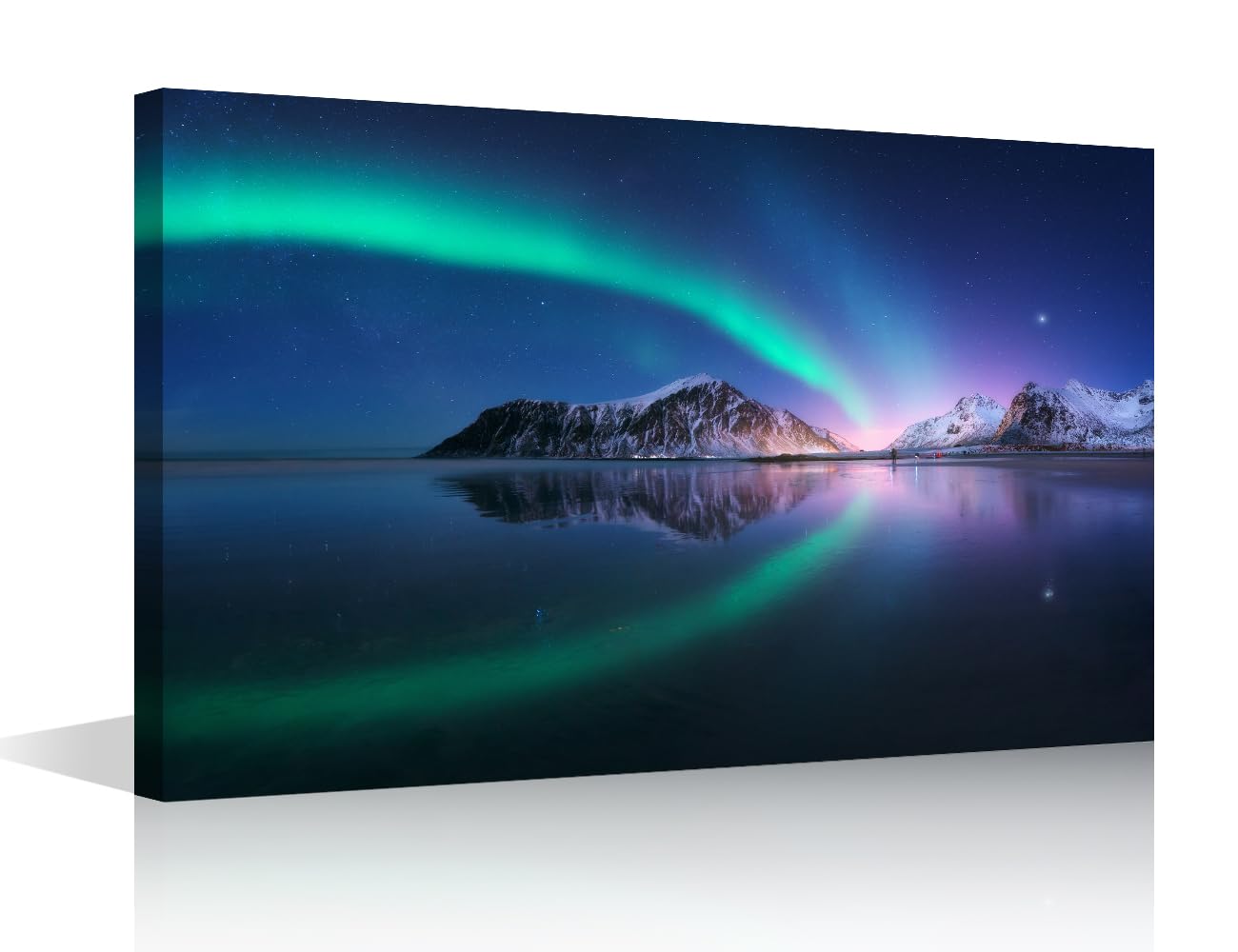 TISHIRON Lofoten Islands Northern Lights Wall Art for Bedroom Starry Sky Canvas Painting Snowy Large Wall Art for Living Room Contemporary Home Decor 1 Piece Stretched on Wooden Frame, 24" Wx36 H โ image 1