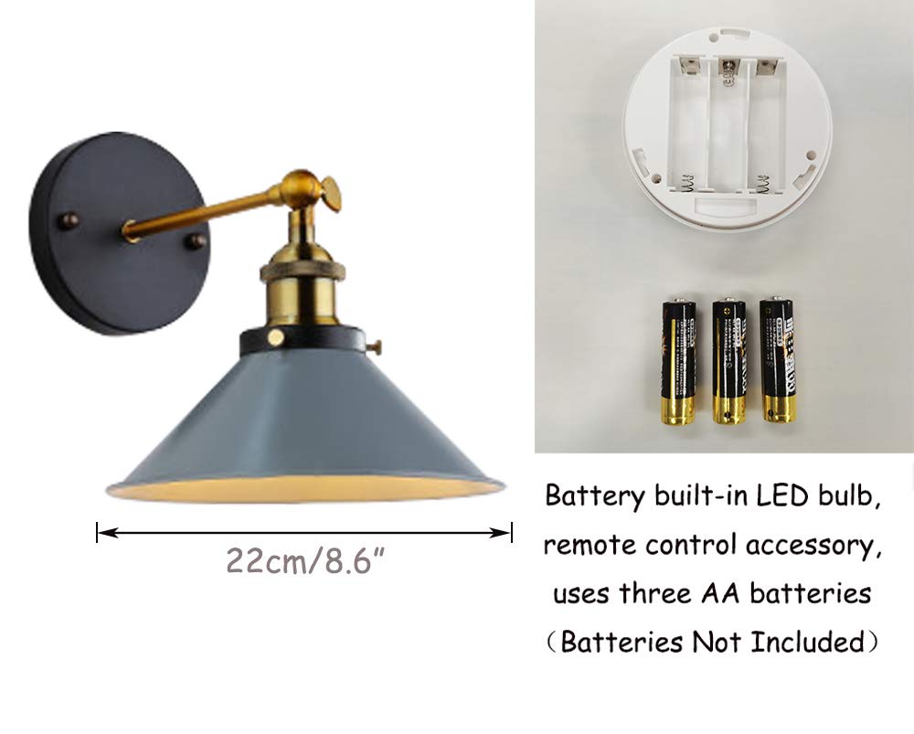 KAYYELAMP 2-Lights 100 Lumens Led Remote Control Battery Run Cordless Lamp Macaron Grey Wall Sconce Light Fixture for Bedroom Bathroom Wall Decor- Easy Installation, Dimmable,Battery Not Included