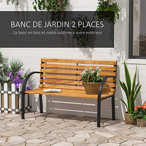 Banc de jardin résistant aux intempéries avec assise bois et acier