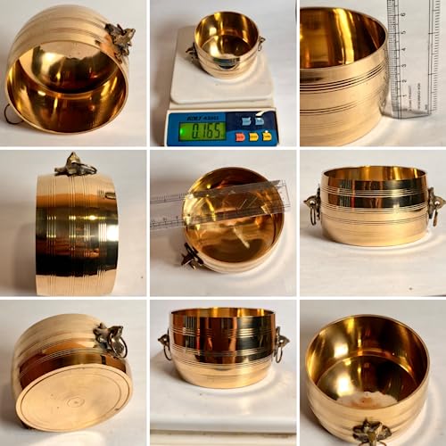 Image of Pure Brass Changazhi Rice Measuring Pot (0.5L) - Traditional Kerala Brass Para Vessel for Puja, Housewarming & Wedding Gifting