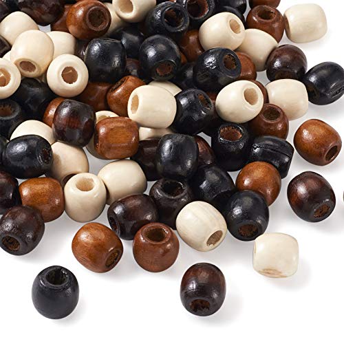 Craftdady 200Pcs Large Hole Barrel Wood European Loose Beads 4 Colors Natural Wooden Dreadlock Hair Braid Beads 16X16-17Mm For Macrame Rosary Bracelet Jewelry Craft Making Hole: 8Mm #TOP5