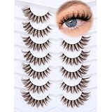 Brown Lashes Wispy Cat Eye Lashes Brown Eyelashes Clear Band CD-Curly False Eyelashes 7 Pairs Fake Eyelashes 11-18mm Full Strip Lashes by Ruairie