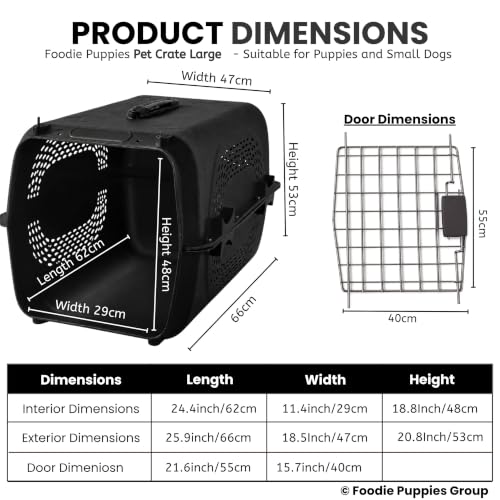 Image of Foodie Puppies Imported Plastic Pet Travel Carrier Cage (66 x 47 x 53 cm, Large) for Medium to Large Dogs & Adult Cats | Portable Transporter Box with Metal Door & Spring Lock