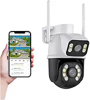 Câmera de Segurança WiFi Externa HD 3MP, IP Sem Fio com Visão Noturna Infravermelha, Dupla Lente Grande Angular, À Prova D'Água IP66, Detecção de Movimento e Áudio Bidirecional