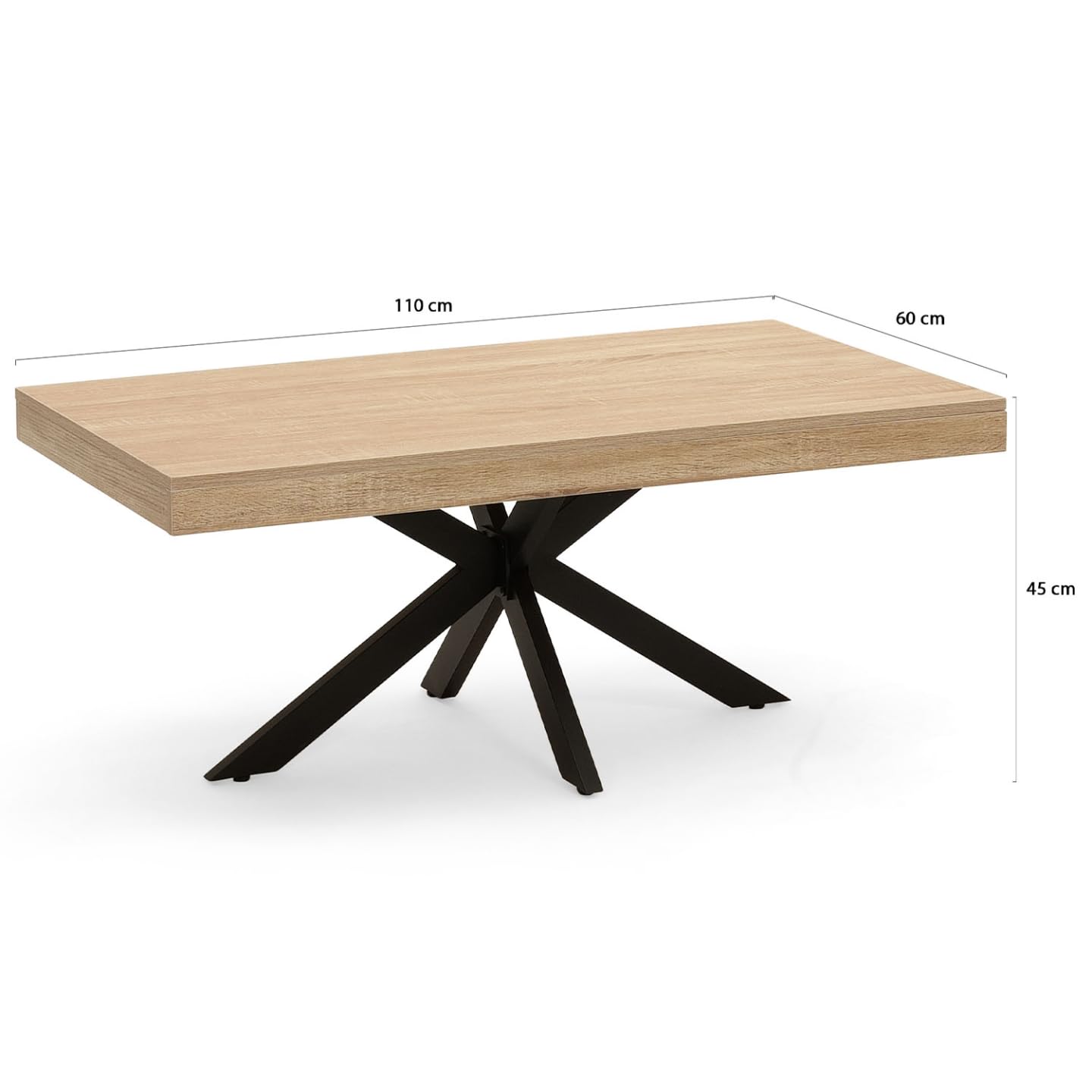 IDMarket - Table Basse rectangulaire Alix 110 cm Pied araignée Bois et Noir