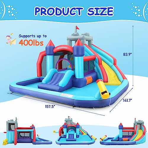 Inflatable Water Slide Park, 10-In-1 Bounce House Waterslide Combo Backyard Waterpark With Two Slides, Water Sprayer, Splash Pool, Climbing Wall For Kids Outdoor Party Fun Summer #TOP5