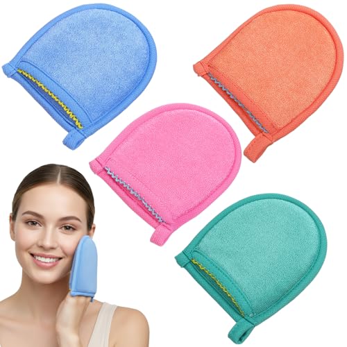 4 PCS Exfoliating Gloves, Exfoliating Facial Scrubber Mitt Facial Scrub Mitts Deep Exfoliatings...