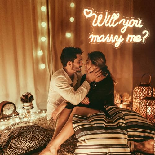 Image of Will You Marry Me Neon Sign for Wall Decor, LED Hanging Proposal Wedding Party Engagement Neon Light Signs, Dimmable Marry Me Light Up Signs Room Decoration USB Powered