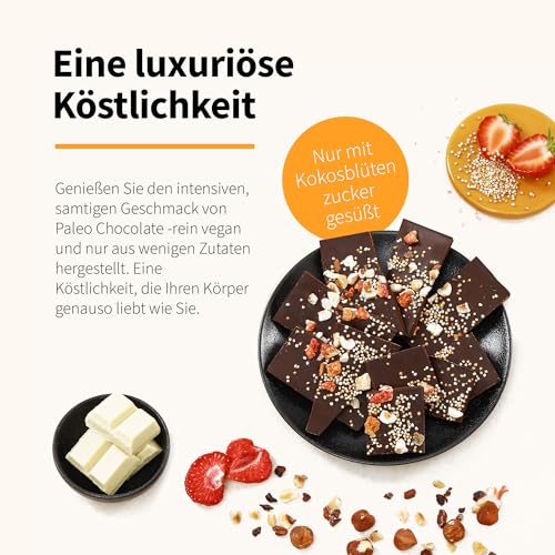 startkraft Paleo Chocolate 75g, vegane Schokolade mit Kokosblütenzucker gesüßt, glutenfrei, Schokoladentafel mit Haselnüssen und Erdbeeren