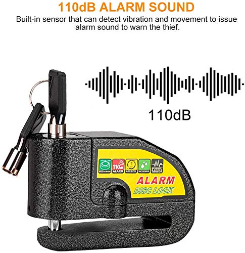 Alarm Disc Lock Motorcycle Disc Brake Lock, Waterproof 110Db Anti-Theft Disk Lock Motorcycle With 7Mm Pin And 1.2M Reminder Cable For Motorcycle Scooter Bike #TOP2