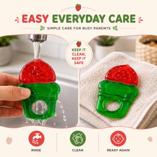 Image of CHICAGOZONE Premium Baby Silicone Teether Ring Toy - BPA Free Soft Teething Toy for Infants, Multi-Texture Sensory Chew Toy, Easy Grip Teether for Babies 3-12 Months, Cute Animal Design (Multicolor) (RED AND GREEN)