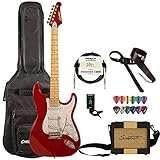 Sawtooth ES Series Electric Guitar Travel Bundle with Portable 5 Watt Amp, ChromaCast Padded Case, Cable, Tuner & Picks, Candy Apple Red