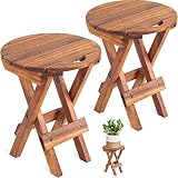 KEYDOLA Small Patio Table, Acacia Wooden Small Table, Side Small Table, Coffee Table, Small Round Fo