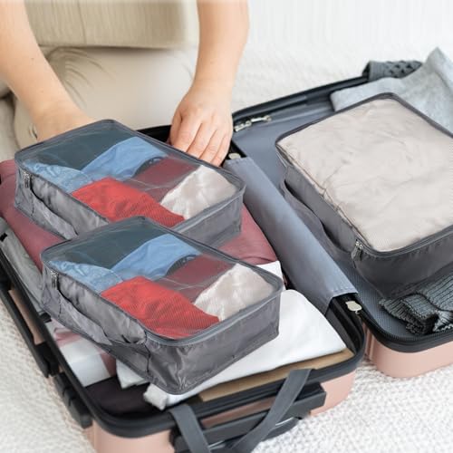 Micvtve 6 PCS Large Packing Cubes Luggage Organizers,40x30x12CM Same Size Suitcase Organiser Bags Compressible Expandable Packing Cubes for Suitcase, Luggage,Handy Helper (Gray)