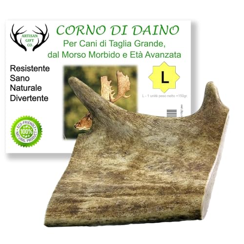 Corno di Daino per Cani, Taglia L -1 un, Peso Minimo Confezione 150gr.