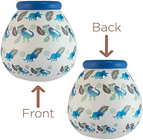 Pot of Dreams Box | Dinosaur Roar Money Pot | Break to Open Piggy Bank | Babies Savings Jar for Nursery Room Decor | Functional Birthday Gifts for Kids | Ceramic | White & Blue, Blue, One Size