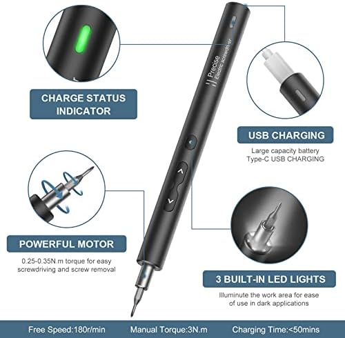 Ankilo Mini Electric Screwdriver, 28 in 1 Rechargeable Portable Power Screwdriver Set with 24 Precision S2 Bits 3 LED Light Repair Tool for Phone Watch Camera Laptop Toys, Black