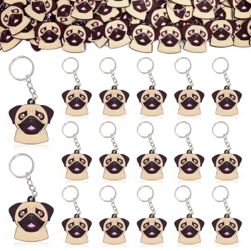 CiciBear 24 Pack Pug Keychains Party Decoration for Dog Puppy, Pet Animals,Let's Pawty, Animal Lover, Kids Birthday, Baby Shower