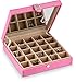 Glenor Co Earring Holder - Classic 25 Section Jewelry Box / Case / Organizer for Earrings, Rings, Necklaces, Jewelry, Cufflinks or Collections. 25 Small Compartments with Elegant Large Mirror - Pink