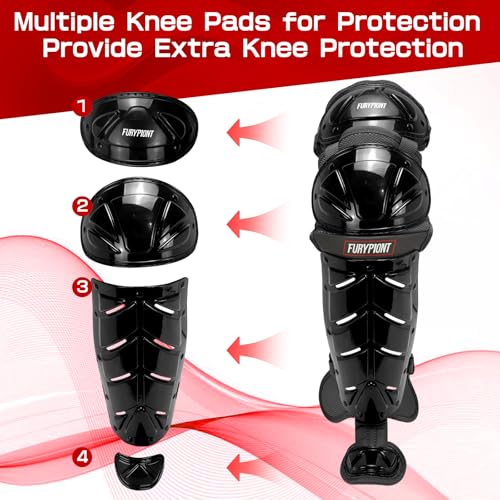 Furypiont Baseball/Softball Leg Guard Foot Guard,Double Knee Full Wing Shin Guards with Adjustable Straps,16.5\" Leg Guards for Youth Adult - Thumbnail 2