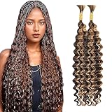 WuvuSnm Human Hair Braiding Deep Wave Boho Braids Bulk Hair Weave Natural Extensions No Weft Highlight Brown Color 2 Braids Per Pack Total 100g for Woman 22 22 Inch