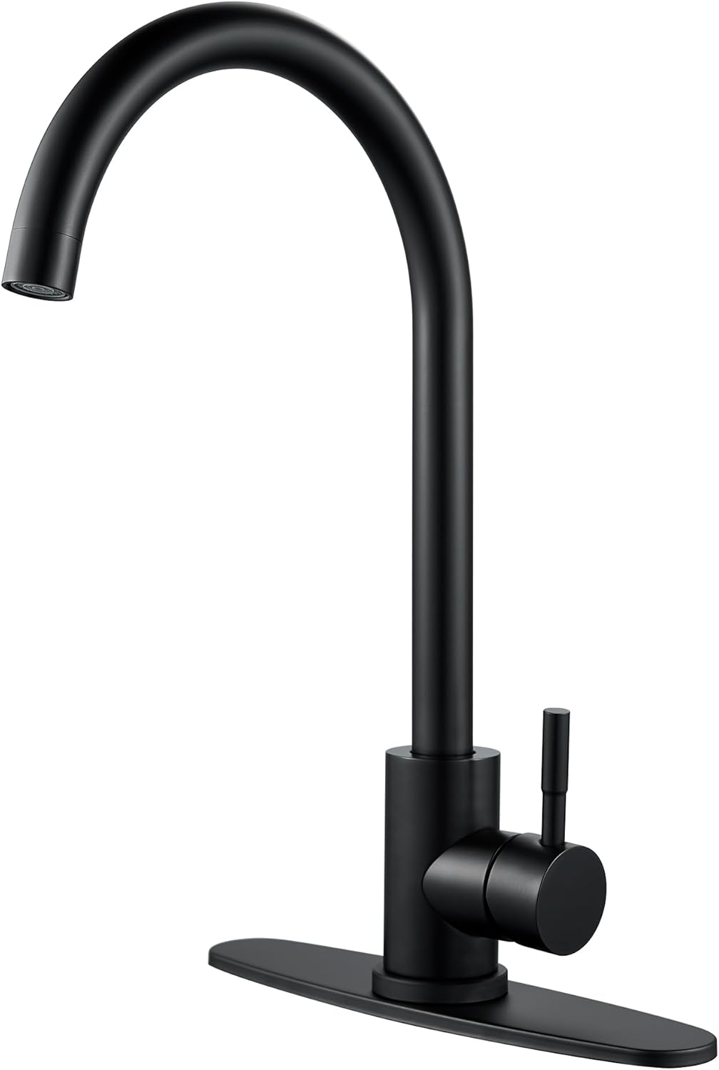 Single Handle High Arc Matte Black Kitchen Faucet Stainless Steel Commercial Single Hole Kitchen Sink Faucet, Modern One Hole Bar Sink Faucet with Deck Plate