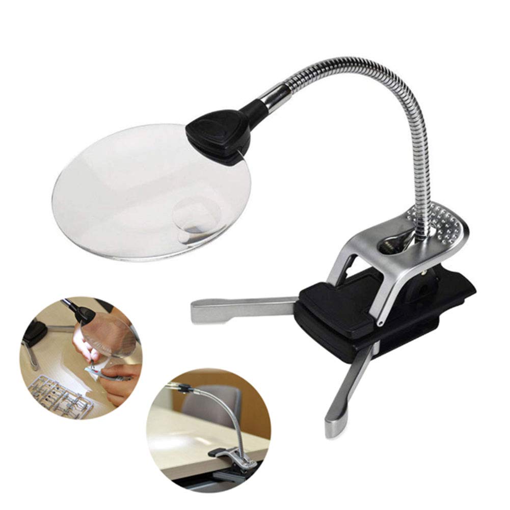 Loupe de bureau LED 2.5X 8X lampe de lecture pliante pour réparation artisanat