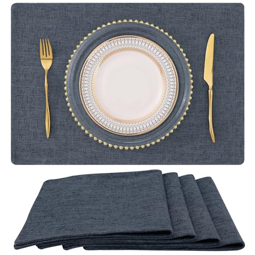 homing Faux Cotton Linen Placemats Set of 4, Cloth Dining Table Mats