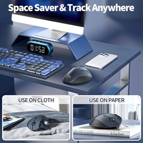 Seenda Trackball Mouse Wireless, Ergonomic Thumb Control Rollerball Mouse, 2.4G USB+ Dual Bluetooth Connection, Rechargeable Mouse for Windows Mac Android iPad Computer Laptop PC Tablet