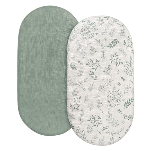 Spannbettlaken Kinderwagen 2er-Pack,Kinderwagen Matratzenbezug für Neugeborenes 100% Musselin-Baumwolle Moseskorb Stubenwagen Spannbetttuch Bezug Grün 83 x 43 cm