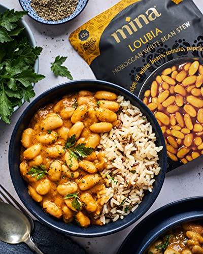 Mina Loubia, Moroccan White Bean Stew, Soup, Ready To Eat Meals, High In Plant Based Protein, Vegan, Non-Gmo, Gluten Free, Kosher, Microwavable, Fully Cooked Entrée, 10 Oz (Pack Of 6) #TOP6