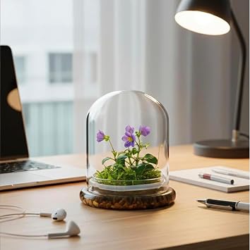 Award Winning: Persian Violet with Sundew Moss - Live Flower Terrarium in Self Sustaining Glass Jar, Maintenance Free and Blooms All-Season, Great Unique Gift and Home Decor, 100% Growth Guarantee