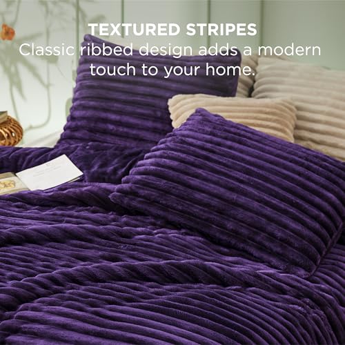 Image of Bedsure King Fluffy Comforter Set - GentleSoft 3 Pieces Luxury Fleece Purple Bedding, Cozy Room Decor Aesthetic, 1 King Bed Comforter (104 inchx90 inch) and 2 Pillowcases (20 inchx36 inch)