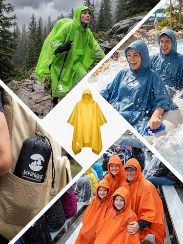 Image of SaphiRose Hooded Rain Poncho Waterproof Raincoat Jacket for Men Women Adults