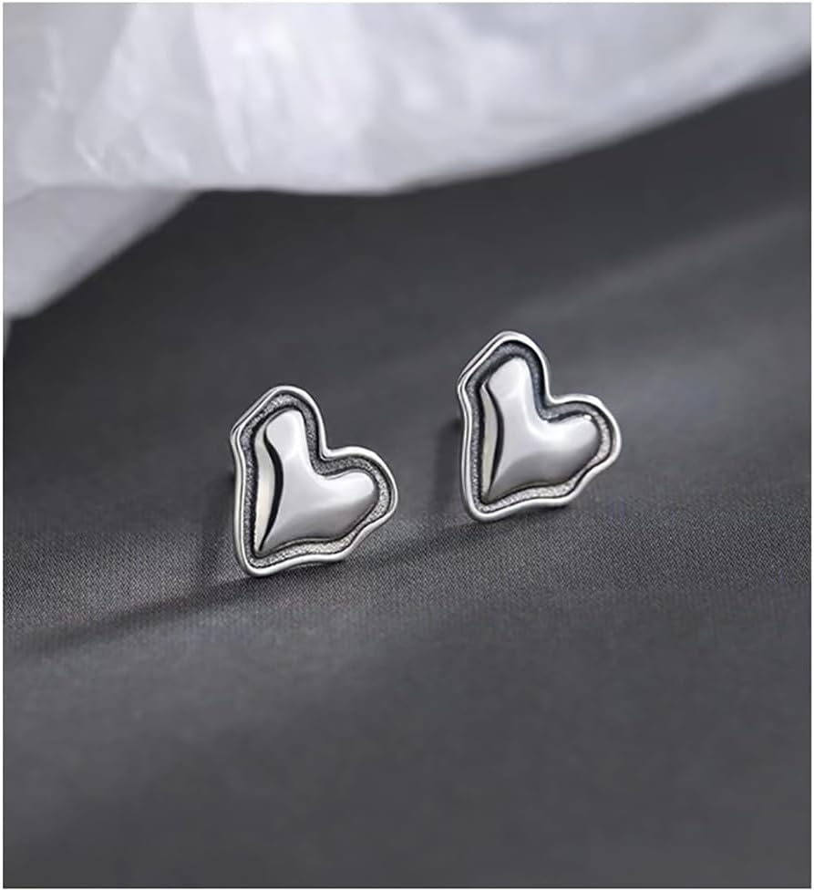 Love Heart Stud Earrings for Women Teens 925 Sterling Silver Retro Heart Stud Earrings Hypoallergenic - Image 6