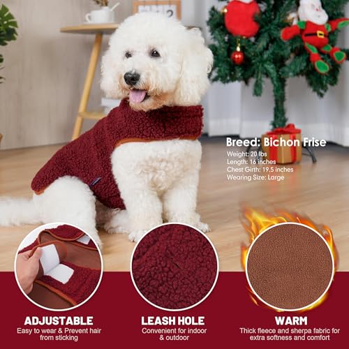 Image of cyeollo Sherpa Dog Coat Reversible Dog Jackets for Small Dogs, Burgundy, M