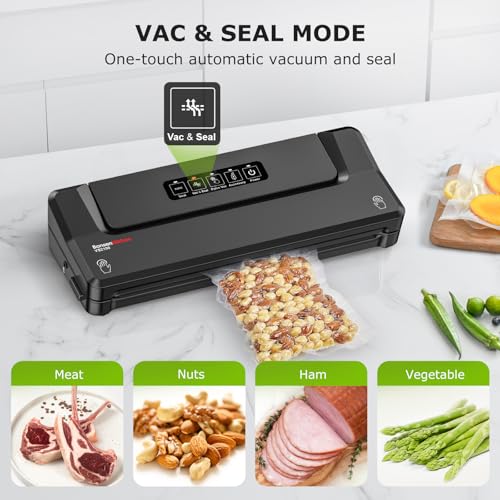 Bonsenkitchen Vacuum Sealer Machine with 5 Bags | Compact Food Sealer for Kitchen Storage & Meal Prep | Multiple Modes | External Vacuum System, Black