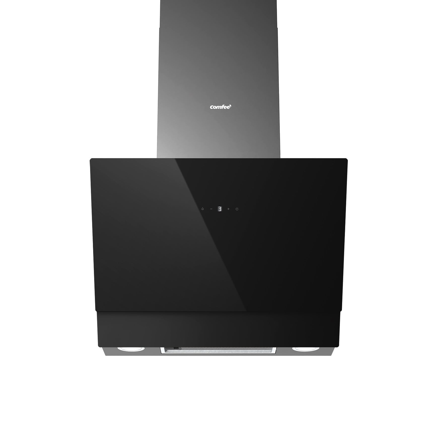 COMFEE' ANGJ72B Hotte aspirante A+++ 60 cm 650 m³/h Hotte Inclinée en verre trempé et en acier inoxydable, contrôles tactiles et gestuelles, 4 niveaux de vitesse, LED, recyclage de l'air, Noir Clase A+++ 650 m³/h
