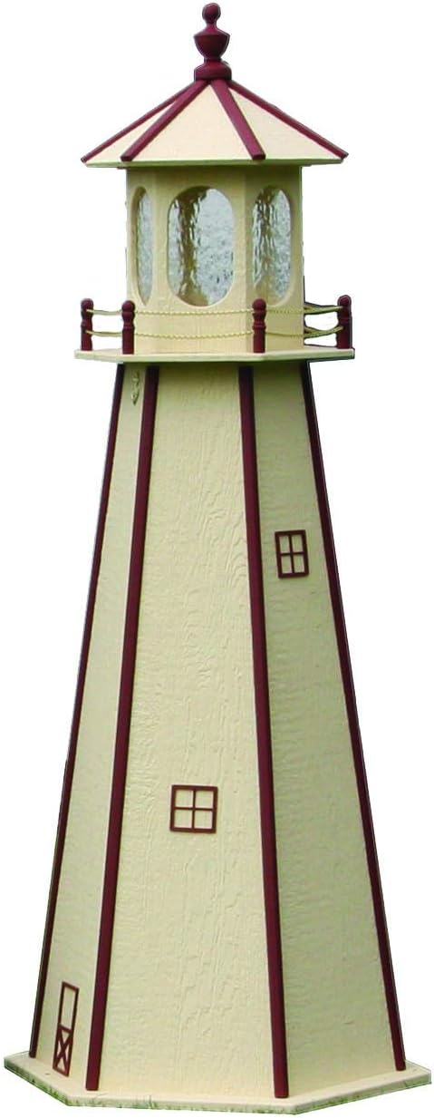 Amish-Made Lighthouse in Beige with Red Trim, 39" Tall